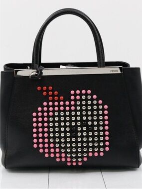 Fendi Black Satchel unique with Pink, silver and Red Stud Apple